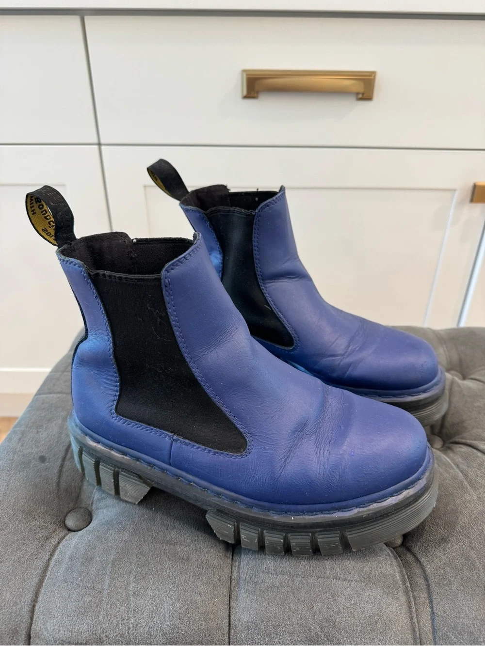 Dr Martens Audrick Chelsea Boots with Chunky Sole hand painted Blue/Purple